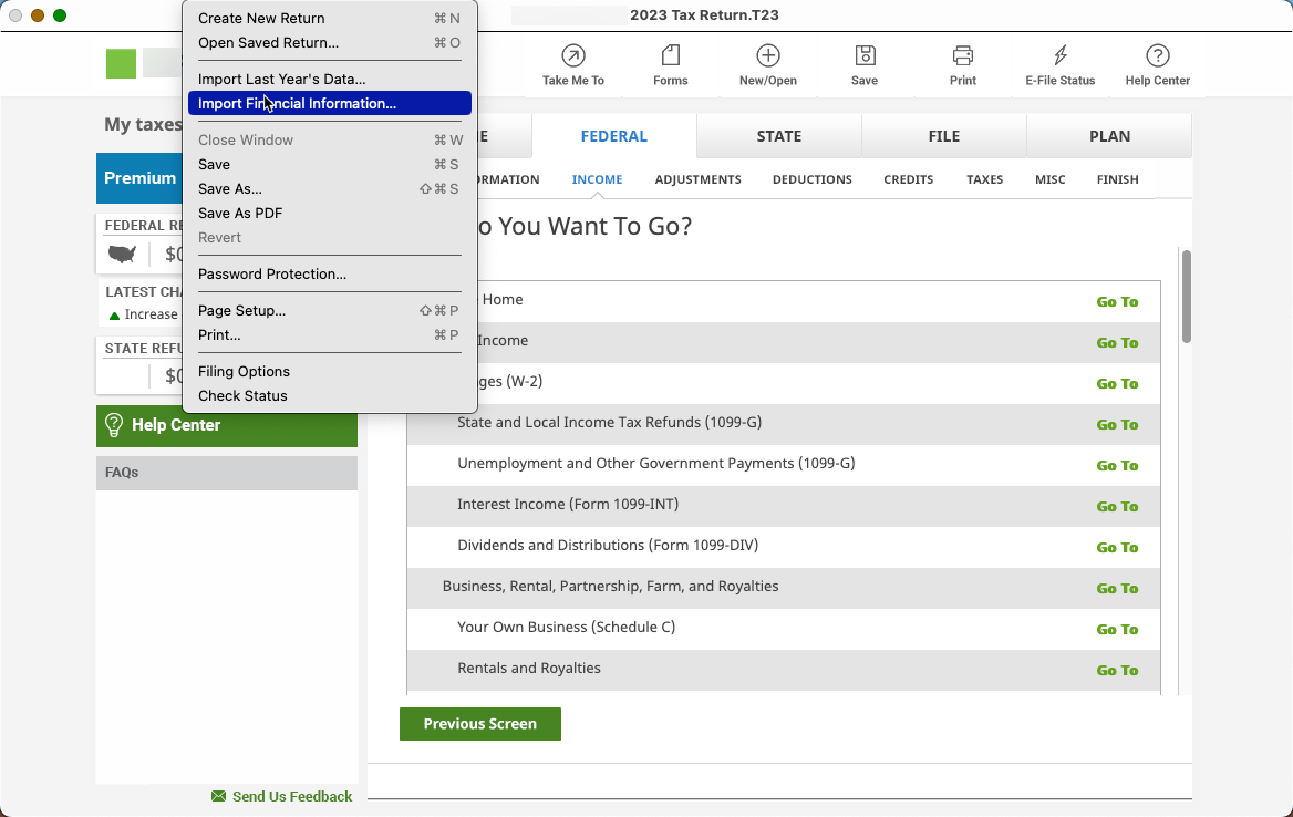 File import menu